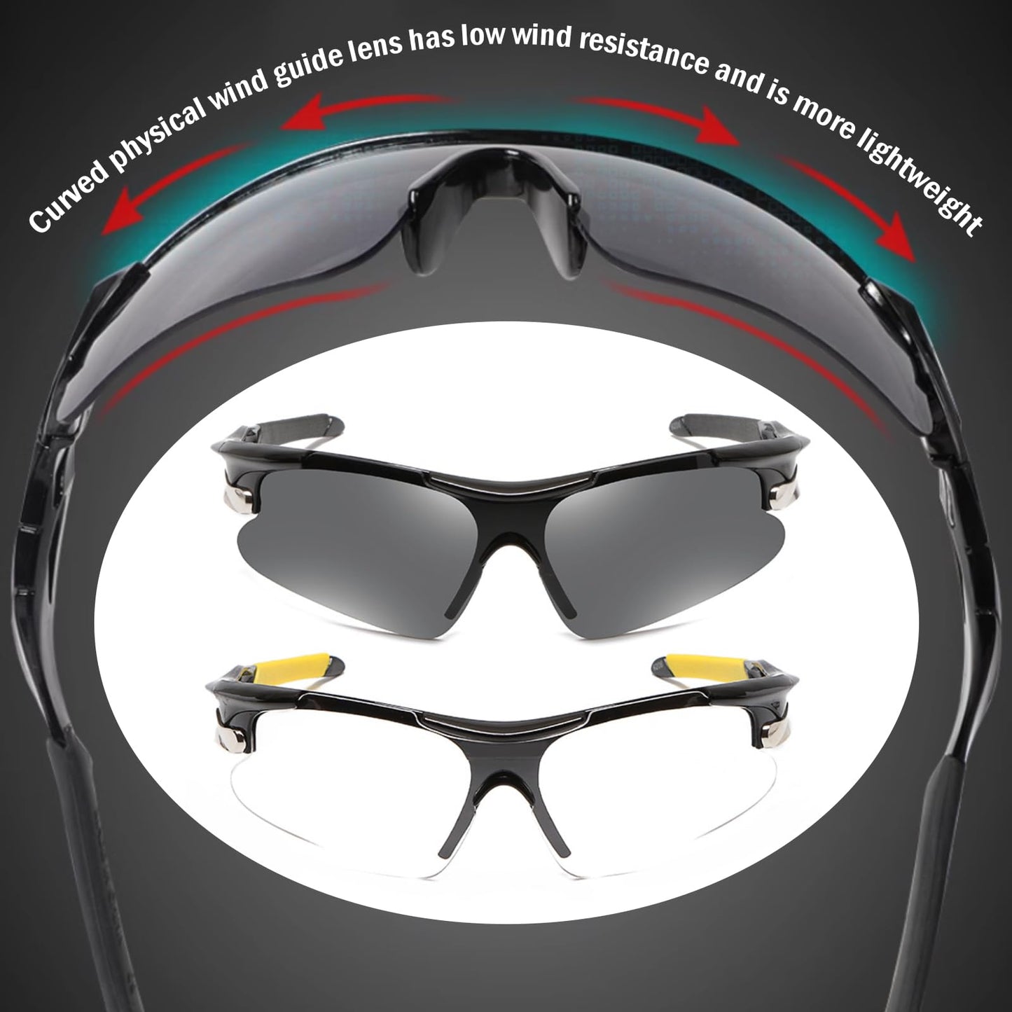 BDSHUNBF 2 Pcs Cycling Glasses, Sports Sunglasses, Cycling Sunglasses for Men Women, Sun Glasses UV400 Protection Ski Goggles Outdoor Bicycle Motorbike Driving Fishing Running Fishing Goggles