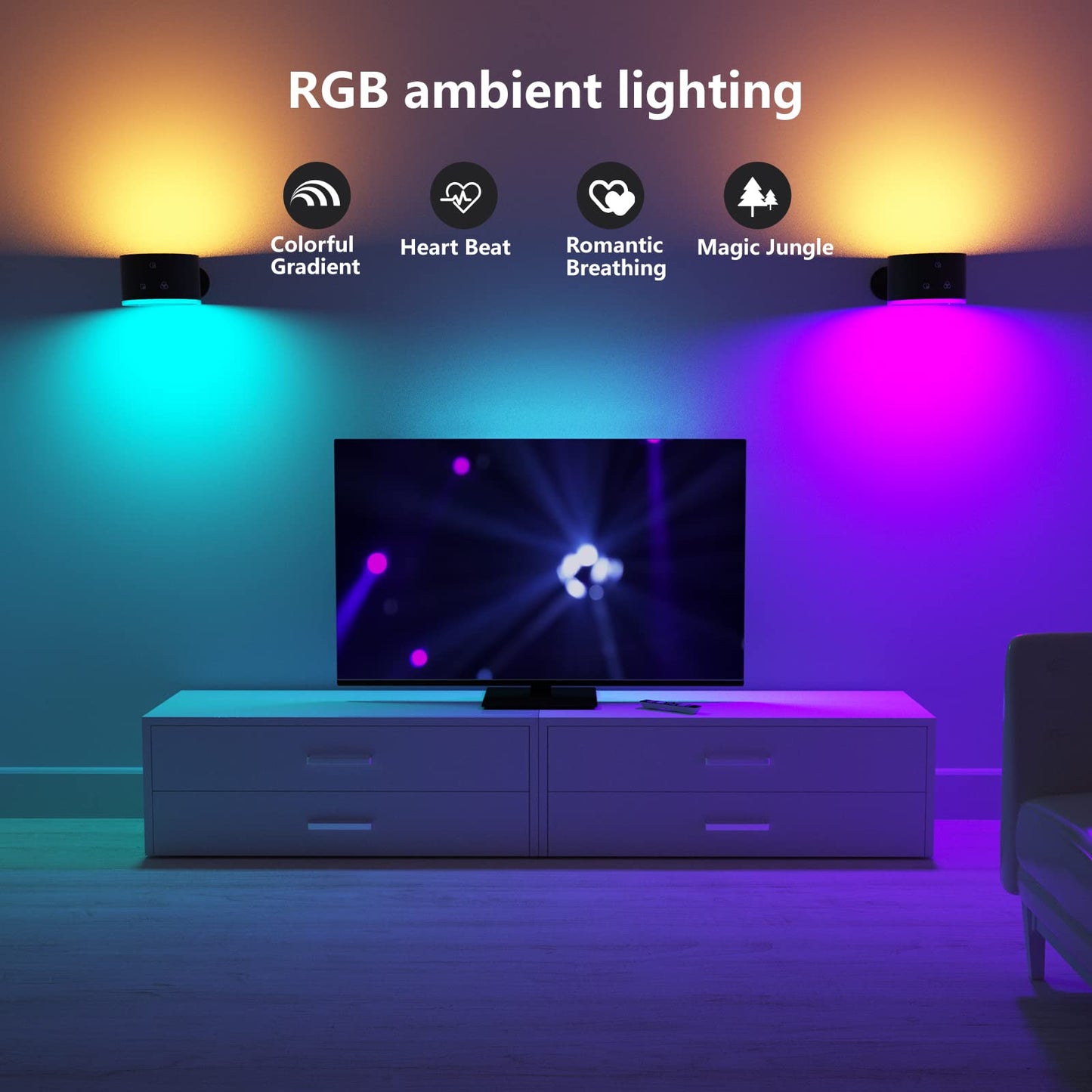 - Wall Light Indoor, Wall Lamp with Remote Control Dimmable RGB Ambient Lighting