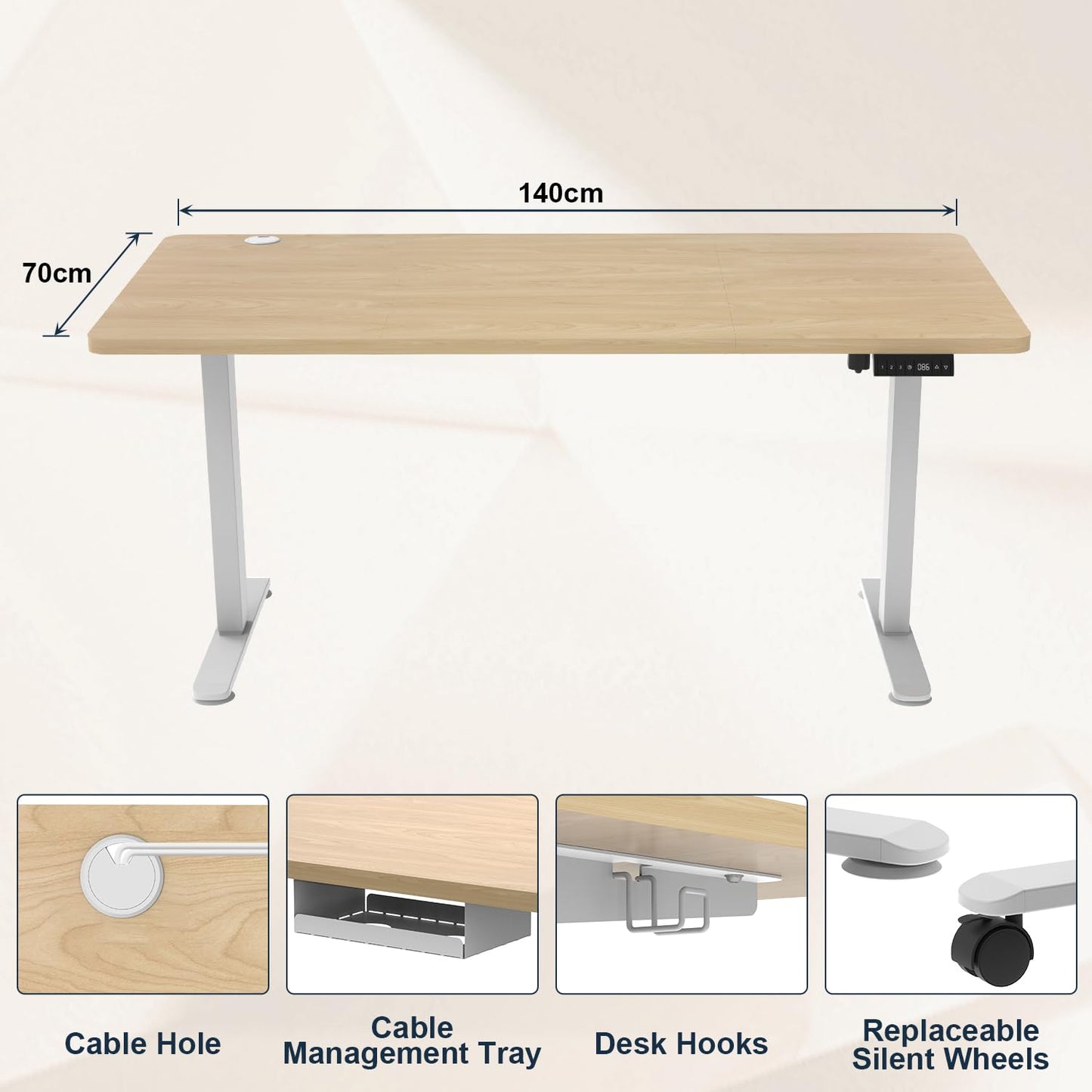 - Homall Electric Standing Desk | 140x70cm | Height Adjustable Desk | USB Charging -