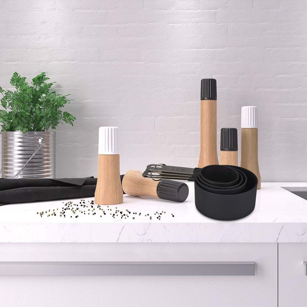 - FONYA 8-Piece Black Measuring Tools | 4 Measuring Cups / 4 Measuring Spoons with Metal Handles -