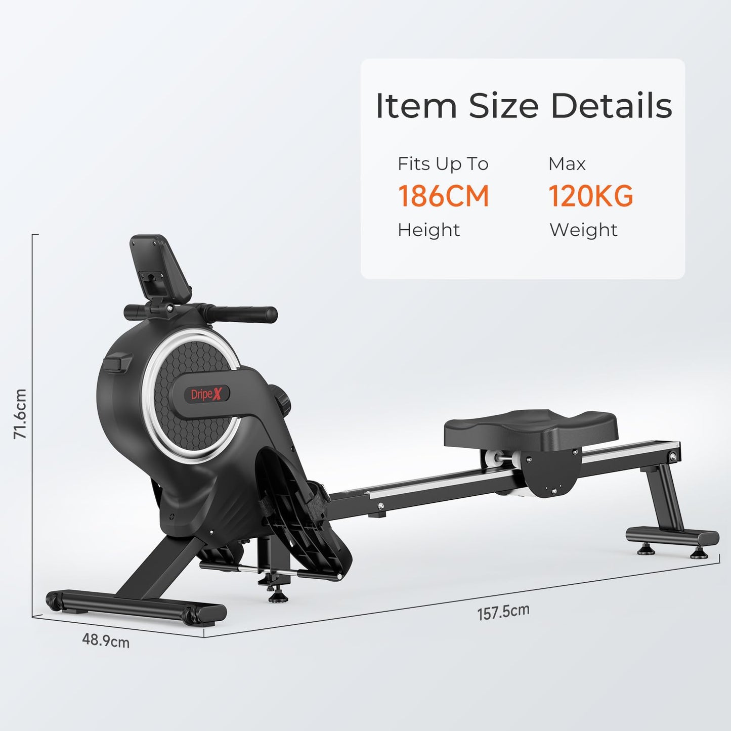 - Dripex Magnetic Rowing Machine with Aluminum Slide Rail | 16 Levels of Adjustable Resistance | Max Weight Capacity 265 Lbs for Home Gym | LCD App/Monitor -