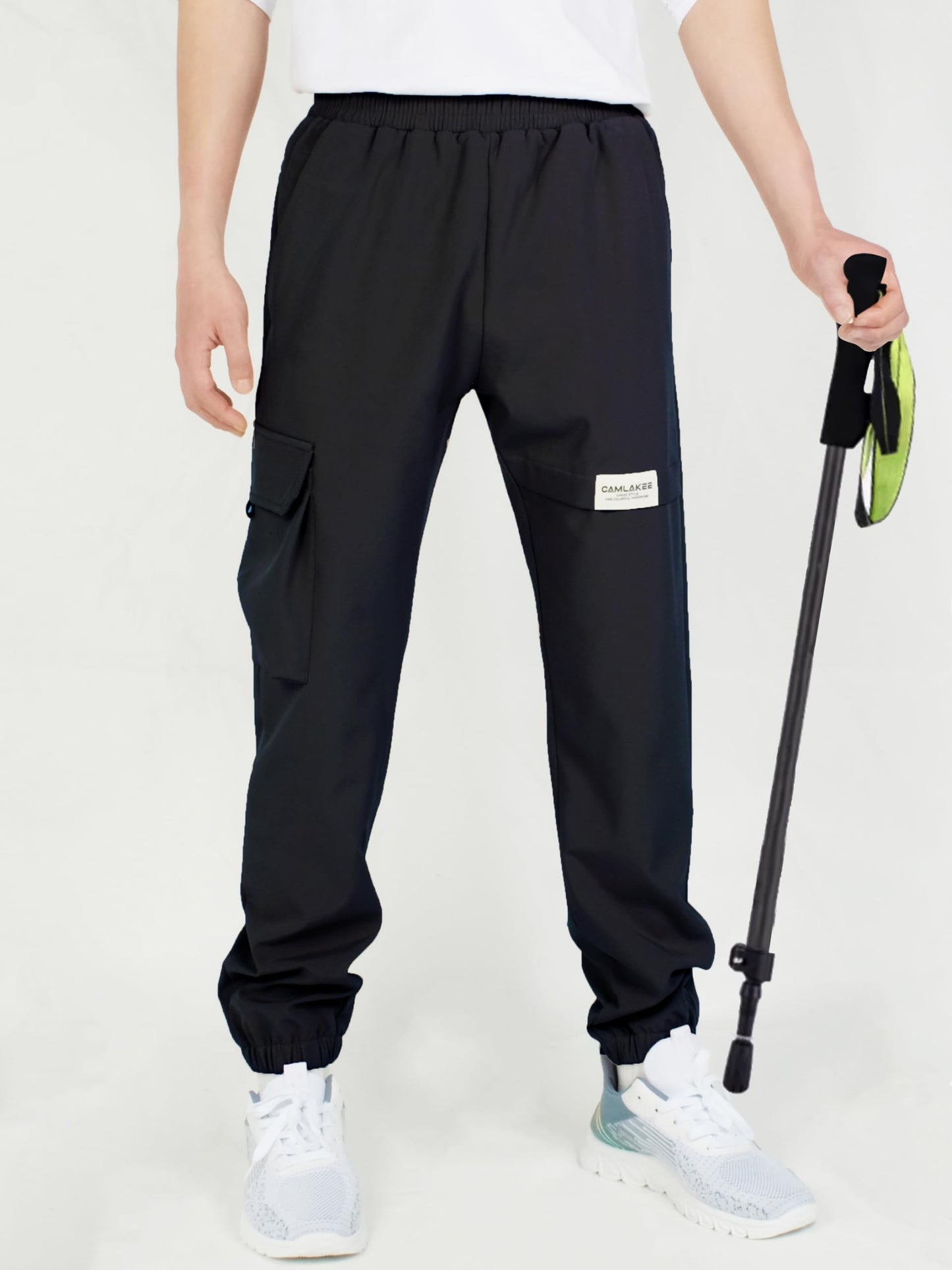 CAMLAKEE Kids Softhell Hiking Trousers Boys Waterproof Outdoor Cargo Pants Walking Jogging Bottoms with Elastic Waist Black UK:13-14 Years (manufacturers's size: 170)