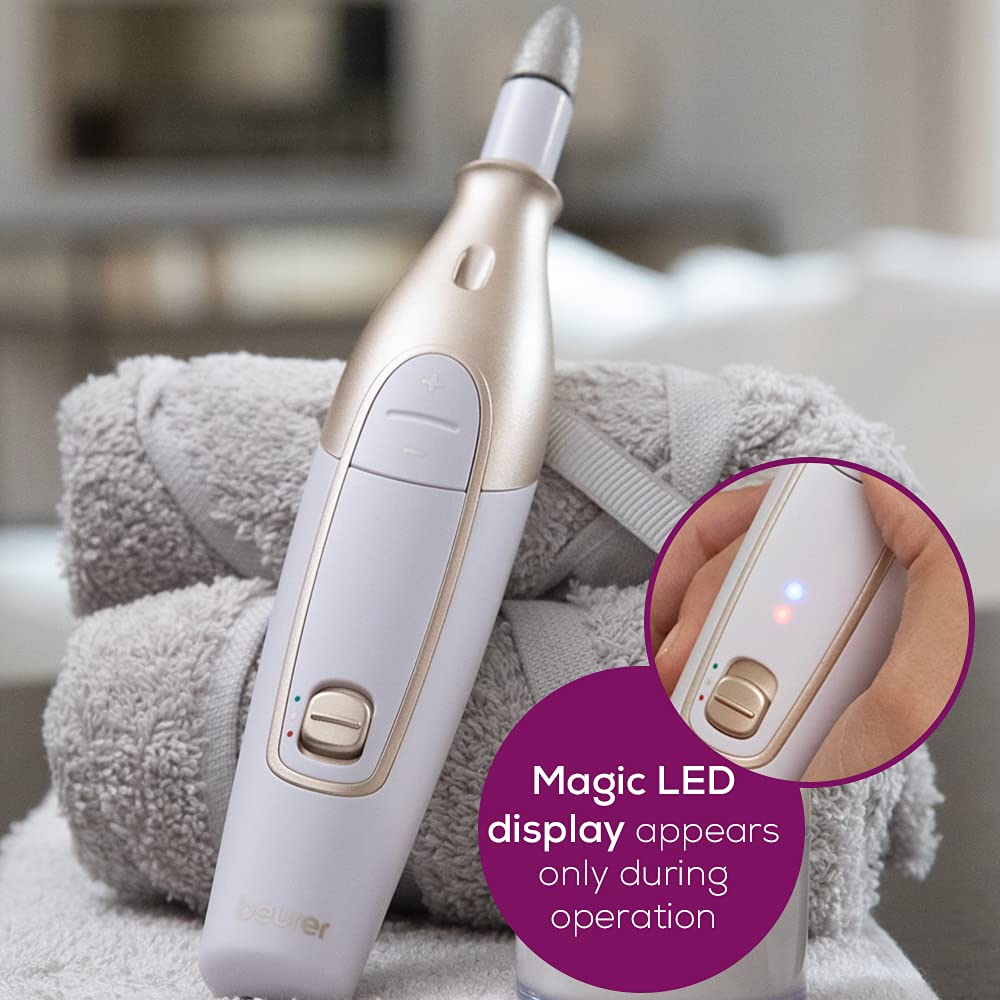 Beurer MP64 Manicure and Pedicure Set, Cordless Electric Nail File with 10 Attachments and Powerful Battery, Precision light, Nail Drill with Storage Case for at-home use