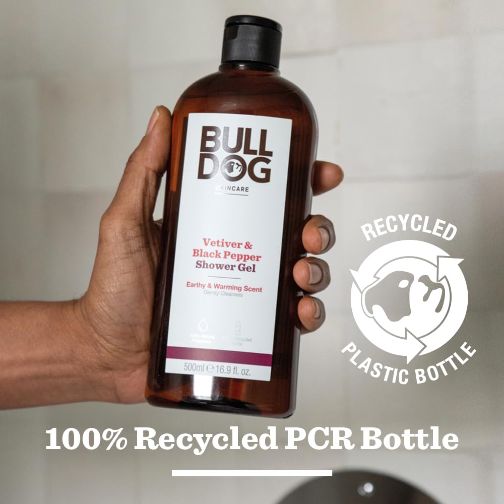 BULLDOG SKINCARE - Black Pepper and Vetiver Shower Gel |Earthy and Warming Scent | 500 ml