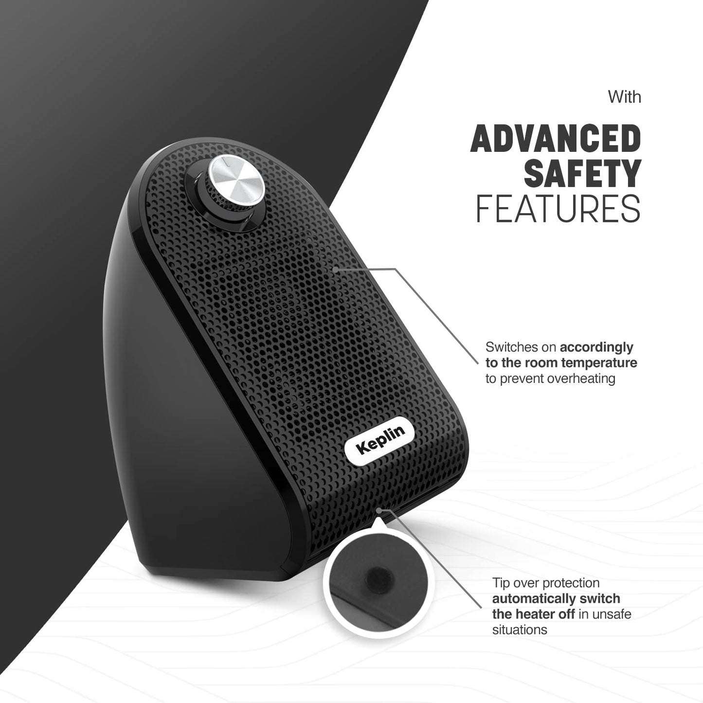 - KEPLIN Black Ceramic Desk Heater | 500W Low Energy Consumption | Silent Heater -