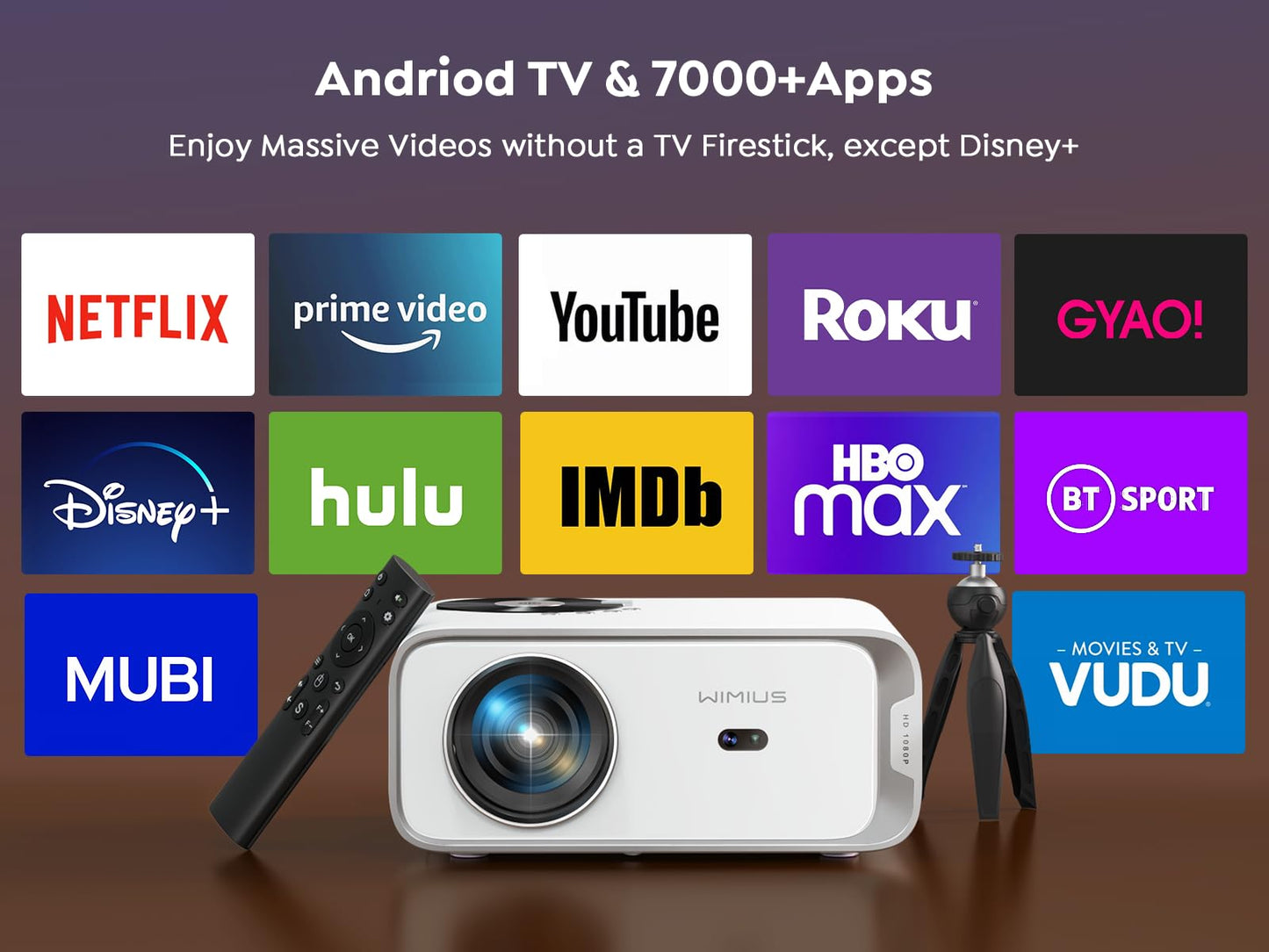 - Android TV Projector, WiMiUS 25000 Lumen Portable WiFi 6 Bluetooth Full HD 1080P