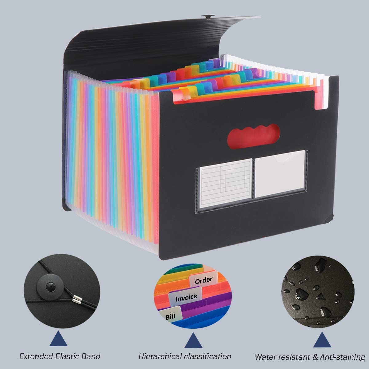 Amaza 24 Pockets Expanding File Folder with 3 Zip File Bags, Expanding File Organisers, Accordion Folder, Accordion File Organiser, Expandable File Folder (Can Hold Approximately 3000 Sheets)