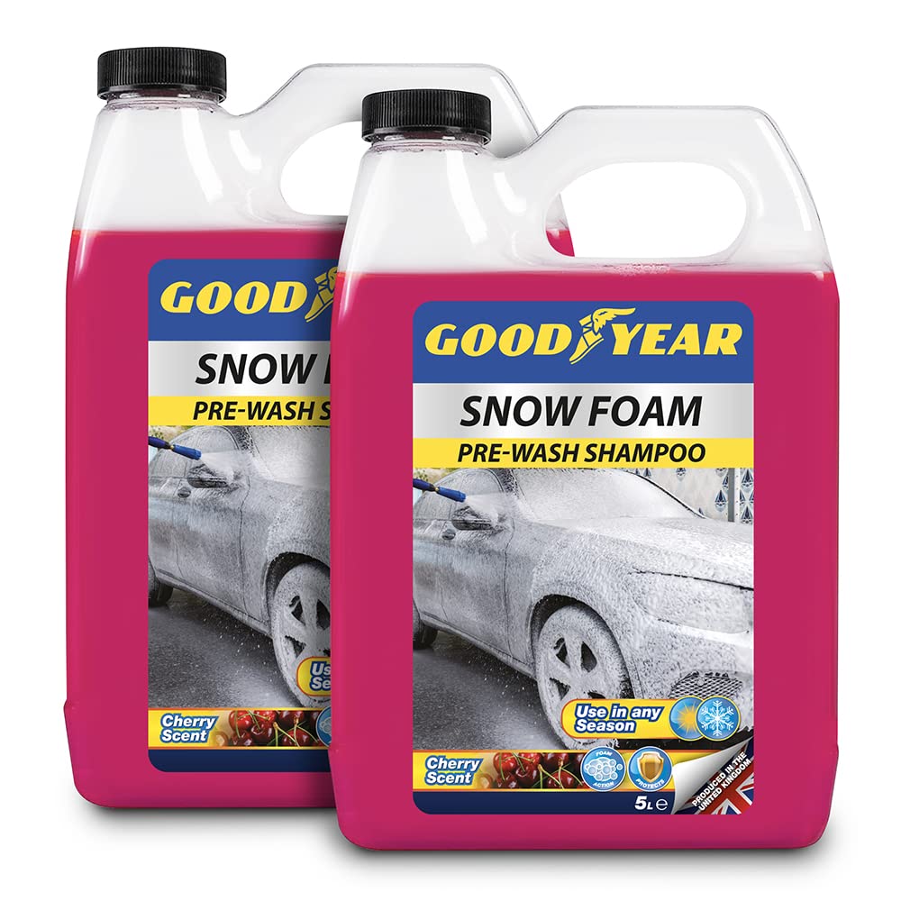 - Goodyear 2 X 5L Snow Foam Shampoo | Car Cherry Scent | pH Neutral | Wash Wax Soap Kit Snowfoam | Ultra Thick | Non-Caustic Foam | Ultra Powerful and Simple to Use | 10L -