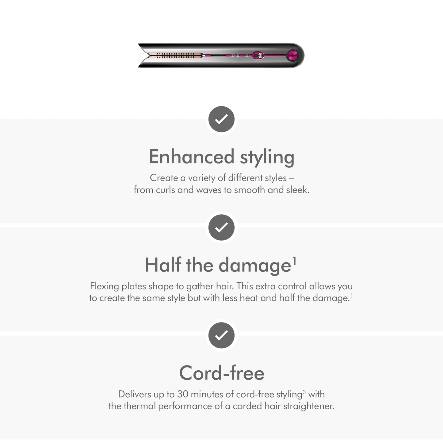 - Dyson HS03 Corrale Hair Straightener 322991-02 Fushia Nickel -