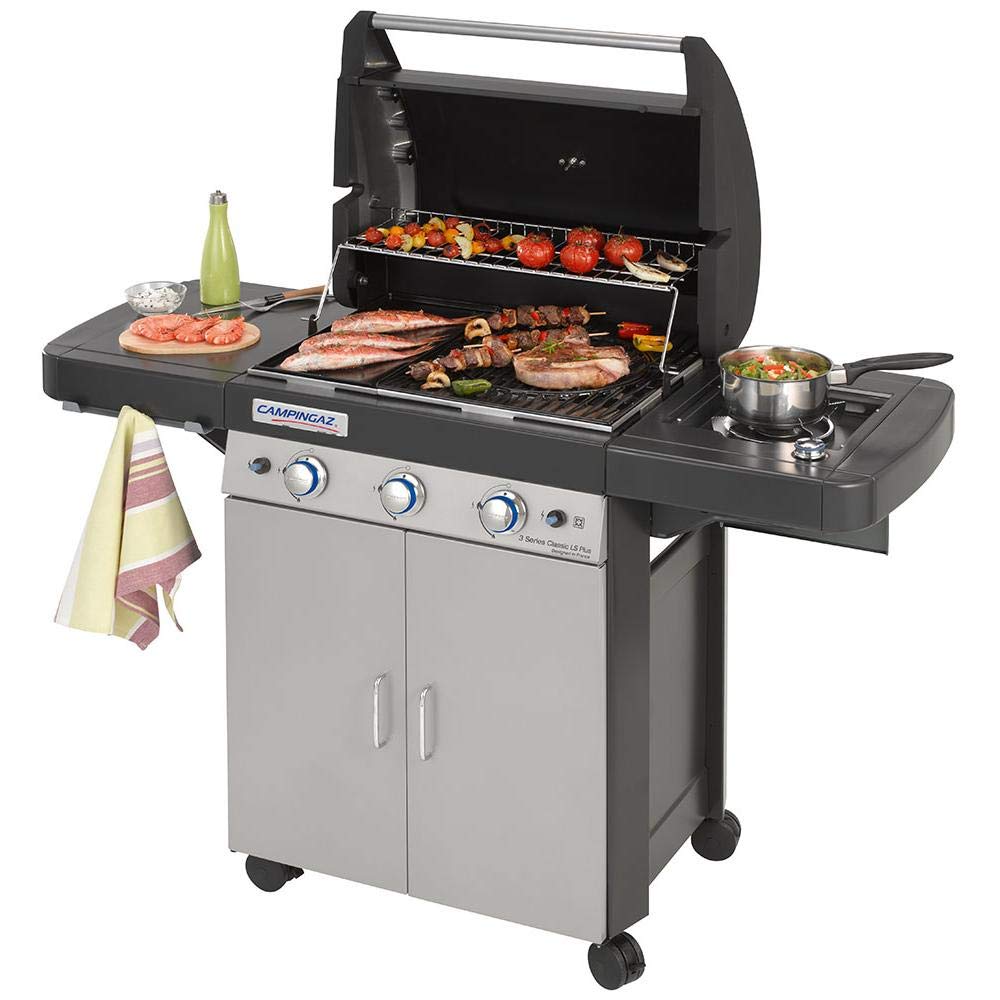 Campingaz 3 Series Classic LS Plus Gas BBQ 3 Burner Gas Barbecue Grill 9.6 KW Power Instaclean Easy Cleaning System Cast Iron Grid and Griddle with Side Burner