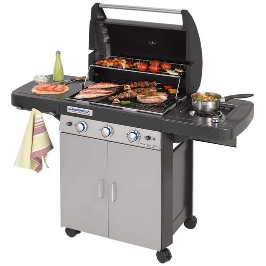 Campingaz 3 Series Classic LS Plus Gas BBQ 3 Burner Gas Barbecue Grill 9.6 KW Power Instaclean Easy Cleaning System Cast Iron Grid and Griddle with Side Burner