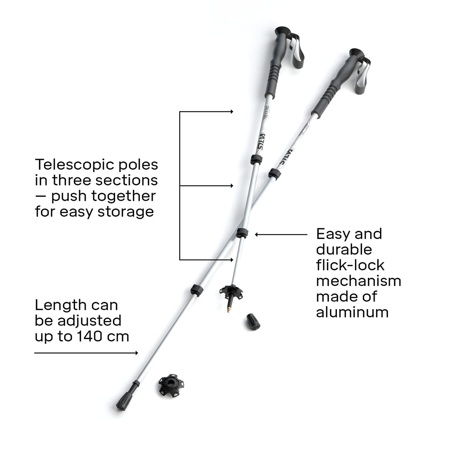 - Silva Trekking Poles Aluminum | Adjustable Length up to 140 cm | Telescopic Walking Poles -