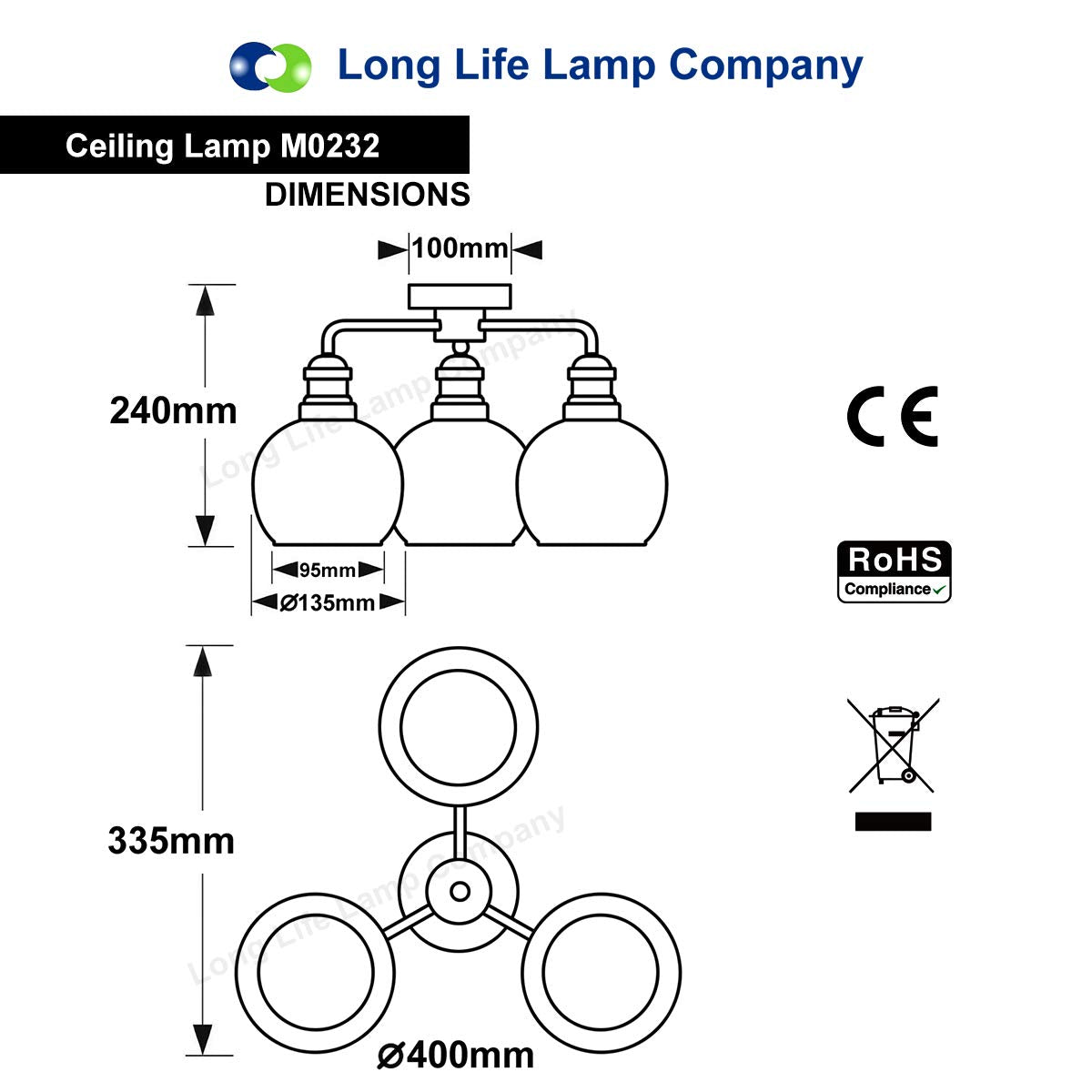 - Modern Grey Glass Ceiling Light | 3 Globe Shades | Round Chandelier -