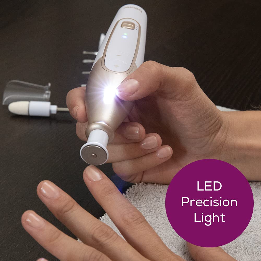 Beurer MP64 Manicure and Pedicure Set, Cordless Electric Nail File with 10 Attachments and Powerful Battery, Precision light, Nail Drill with Storage Case for at-home use