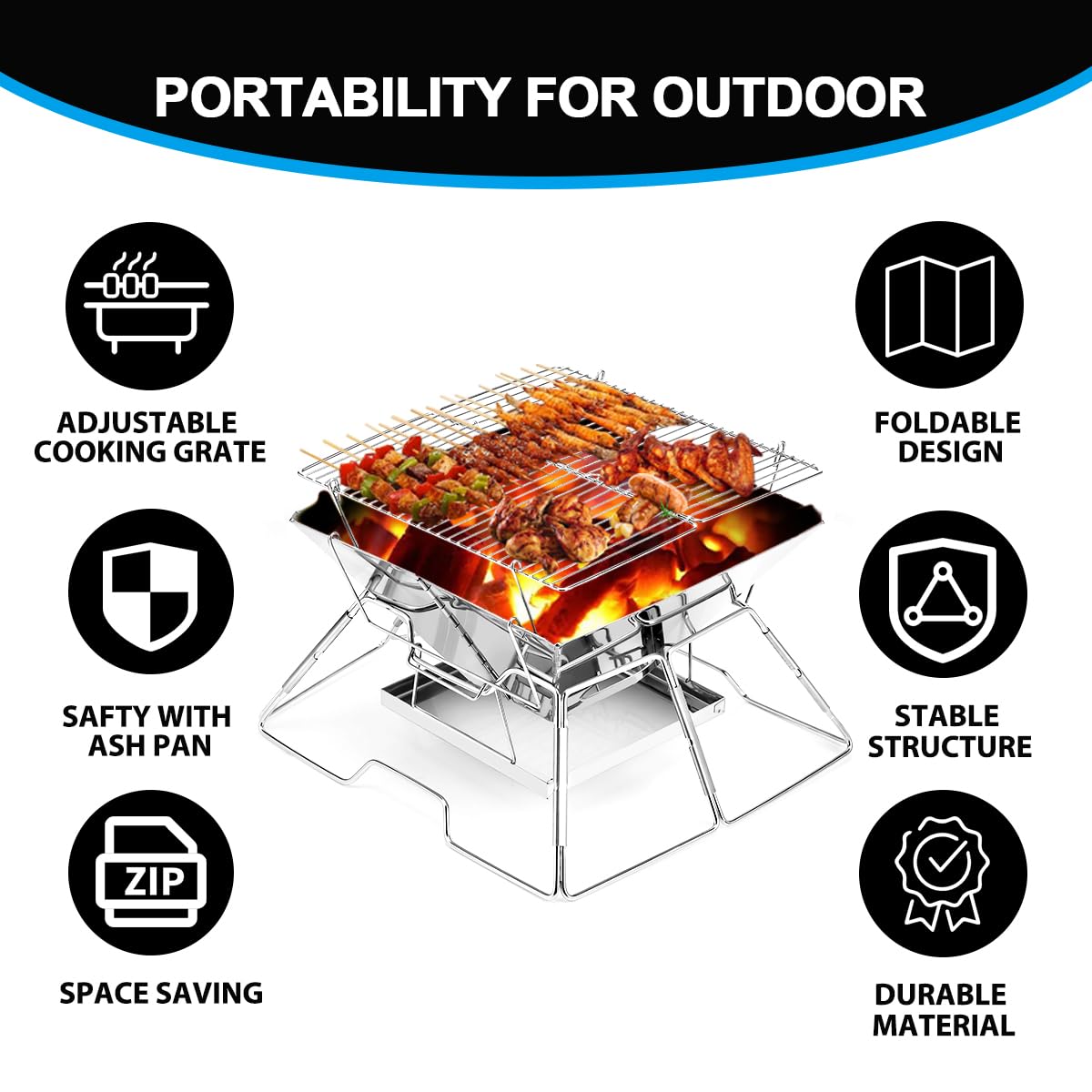 - Portable Charcoal BBQ Grill For Camping | Small Folding Fire Pit -