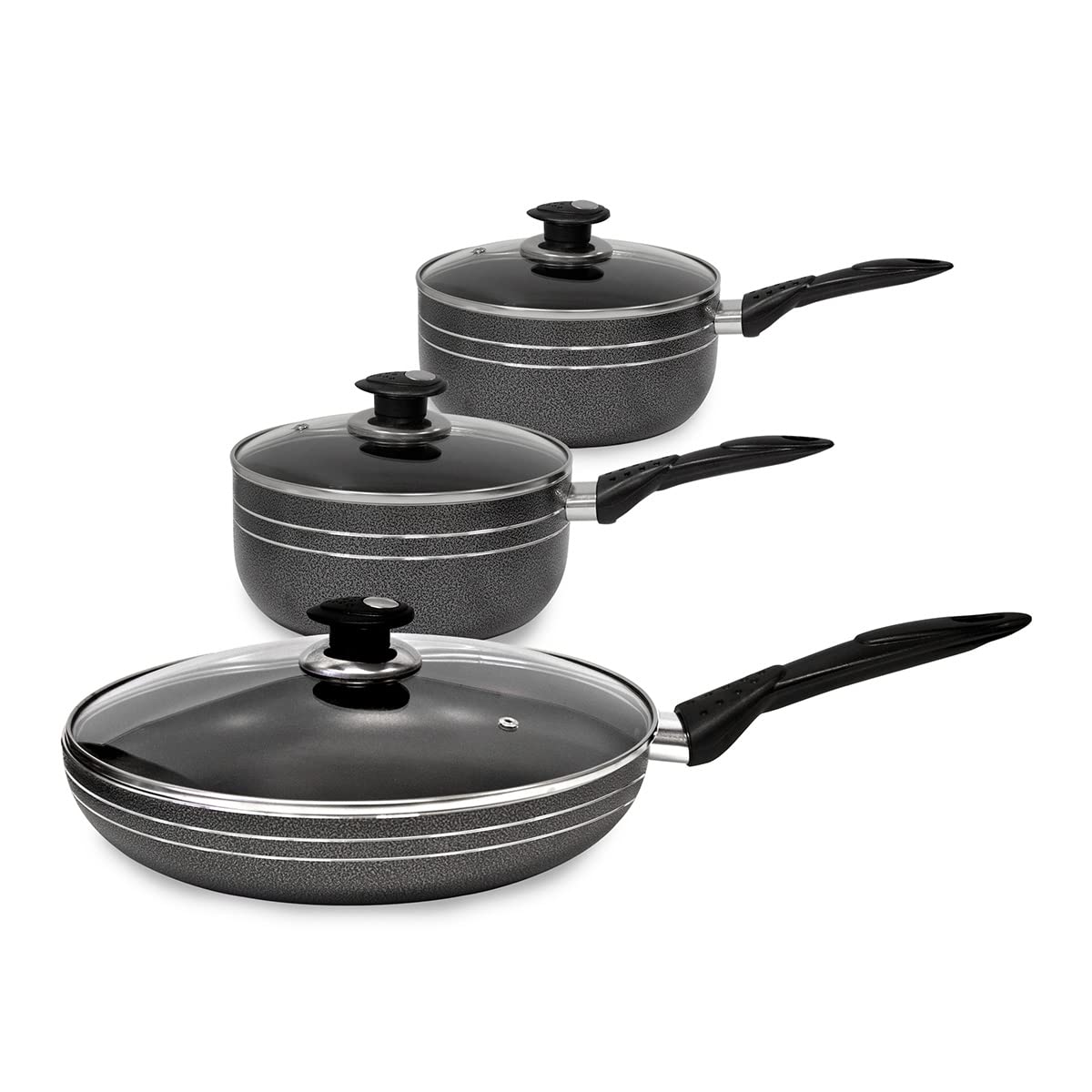 - SQ Professional UNA Non-Stick Aluminium Essential Kit | 3pc Saucepan & Frying Pan Set -