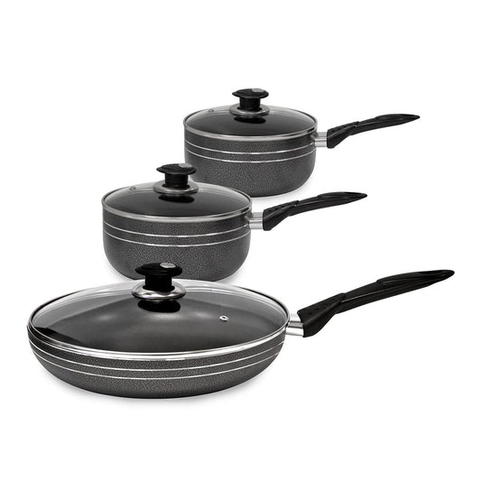- SQ Professional UNA Non-Stick Aluminium Essential Kit | 3pc Saucepan & Frying Pan Set -