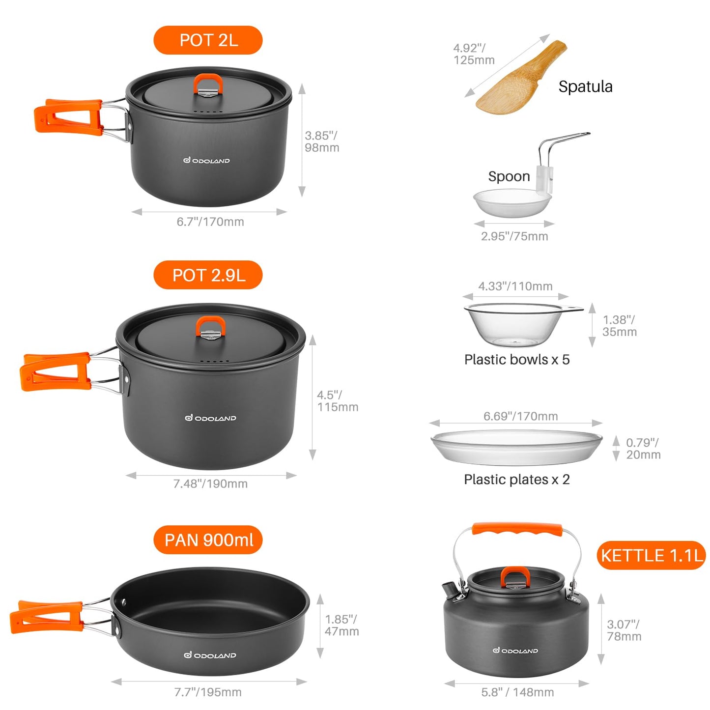 - Odoland Camping Cookware Set | Non-Stick | Lightweight Camping Kettle Pots and Pans -
