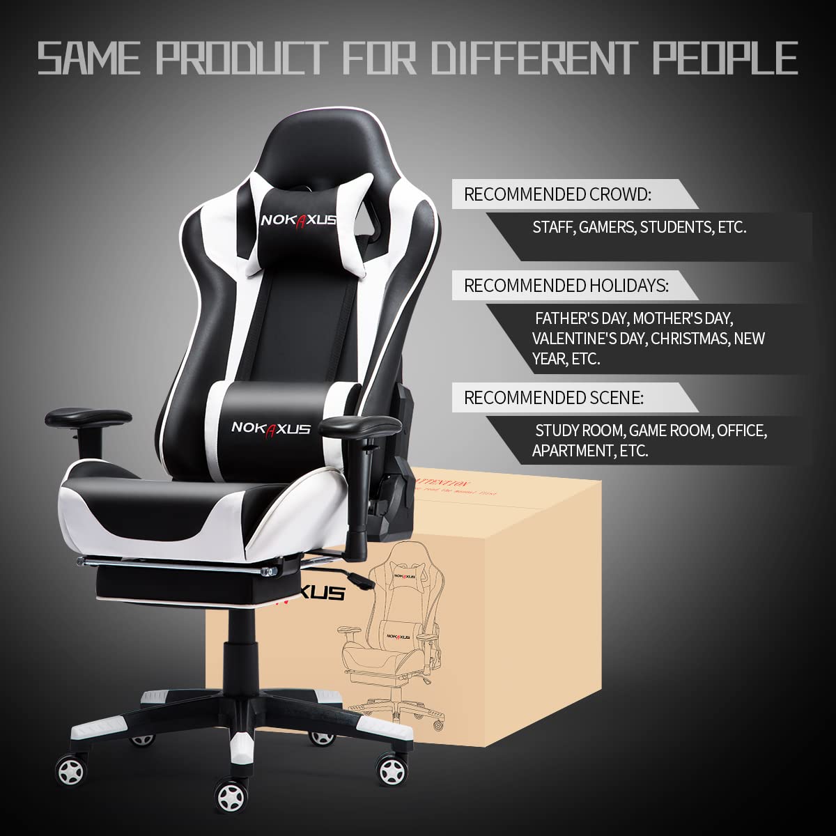 - NOKAXUS Gaming Chair | Large Size | High-back | Ergonomic Racing Seat -