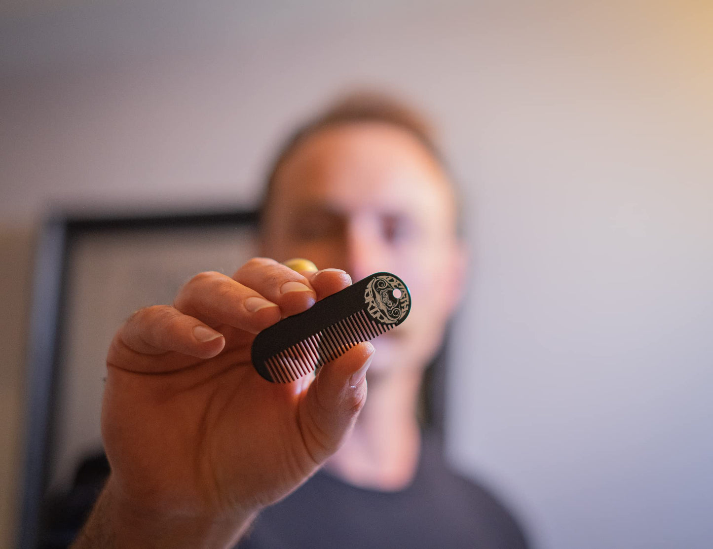 Beard Comb Or Fine Tooth Moustache Pocket Stainless Steel Metal Powder Coated Black Keychain Mustache Comb For Men - 3.25 x 1 Inches by Death Grip