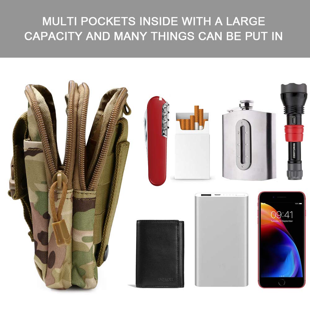 - flintronic Tactical Waist Bags | Universal Outdoor Waist Bag | Molle EDC Pouch + Outdoor Hook | Utility Gadget Waist Bag with Cell Phone Holster for Sports, Hiking, Camping, Traveling (CP Camouflage) -