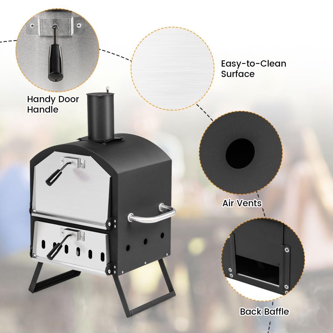 - TANGZON Outdoor Pizza Oven | 2 Tier Wood-fired Pizza Maker | Waterproof Cover -