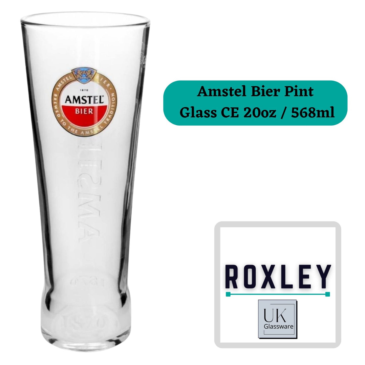 - Roxley Pint Glasses Set | Amstel, Moretti, Strongbow,Heineken | Pint Glass Set x4 Man Cave Made in UK -