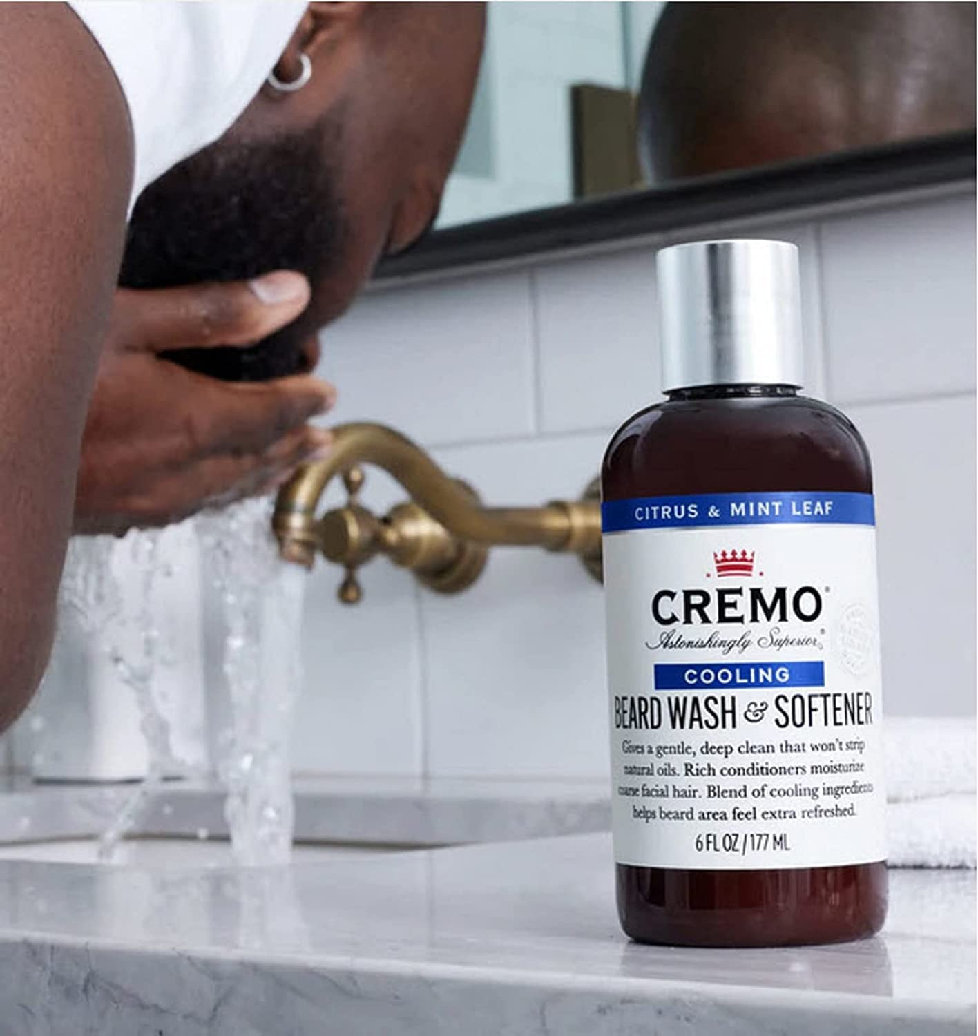 CREMO - Beard Wash and Softener For Men - Cooling Citrus & Mint Leaf - 177ml
