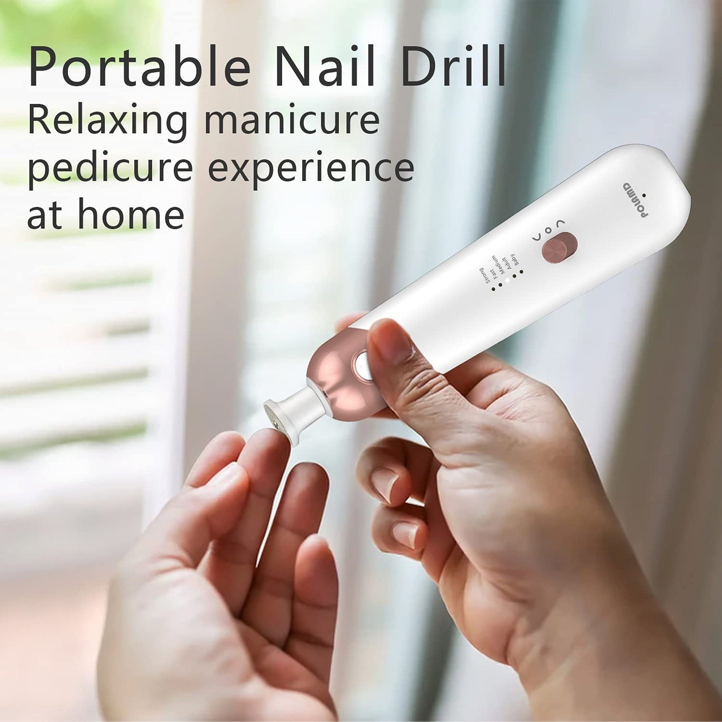 - POLAMD Cordless Manicure and Pedicure Set | Rechargeable Electric Nail Files | 5-Speed, LED Light -