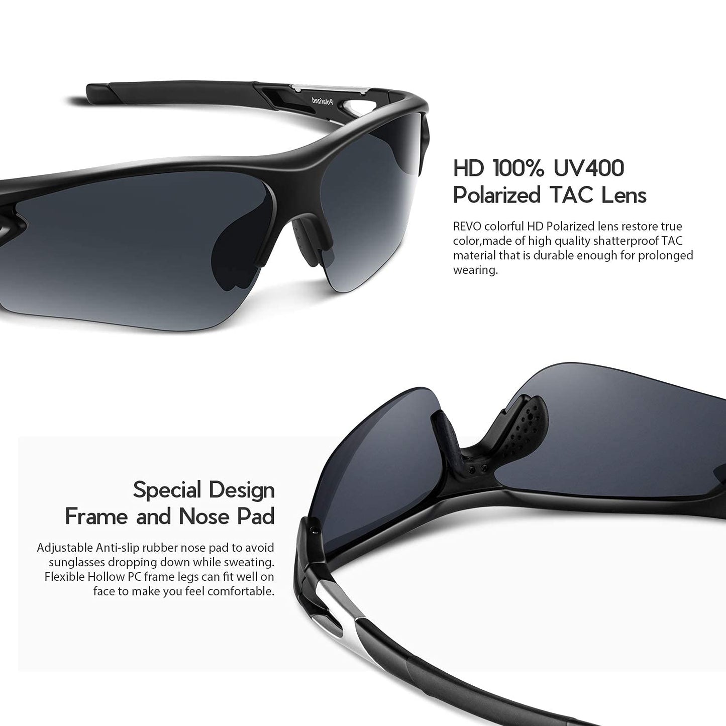 BEACOOL Polarized Sports Sunglasses for Men Women Youth Baseball Cycling Fishing Running TAC Glasses (Matte Black)