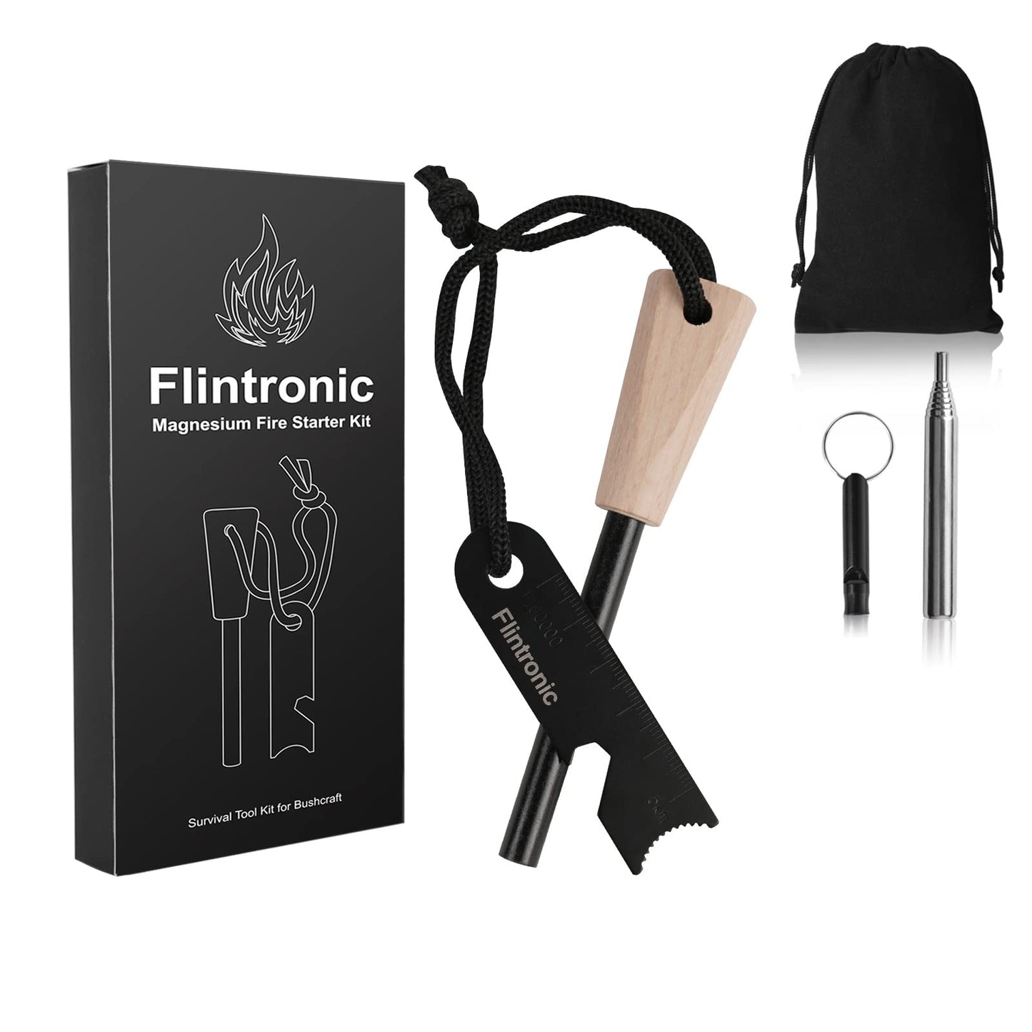 - Flintronic Survival Fire Steel | Flint Striker Steel Fire Starter Kit -
