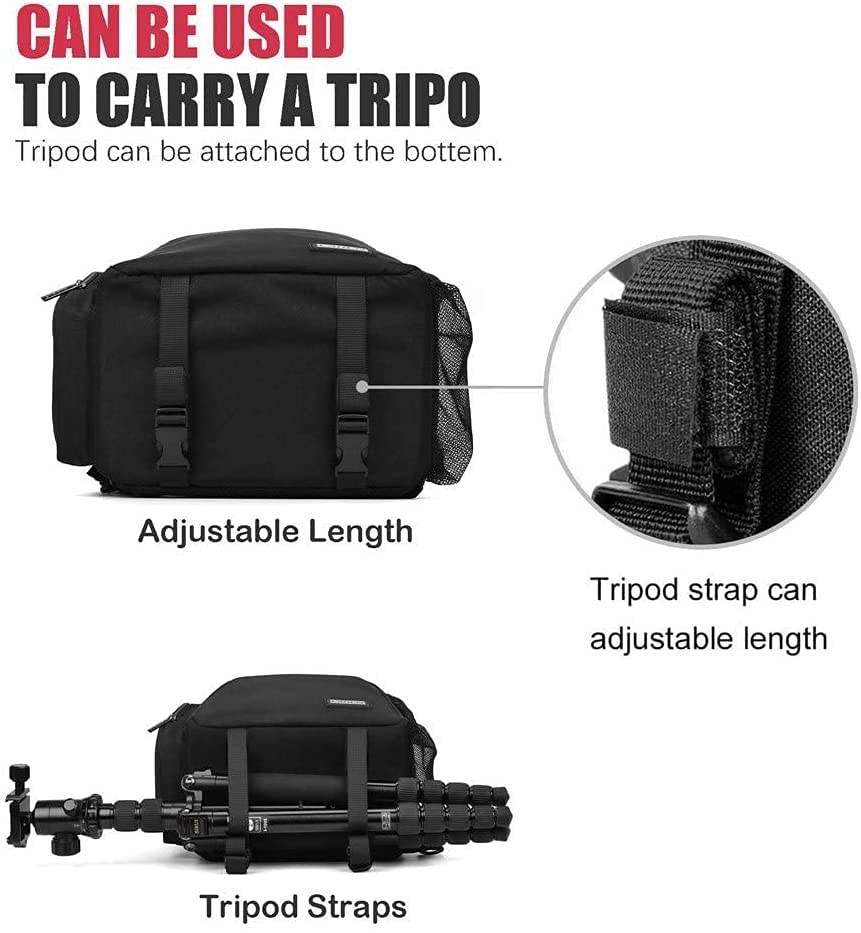 Cwatcun Camera Bag, Sling Camera Case Shoulder Backpack with Tripod Holder for Canon Nikon Sony Pentax DSLR SLR Mirrorless Cameras Black