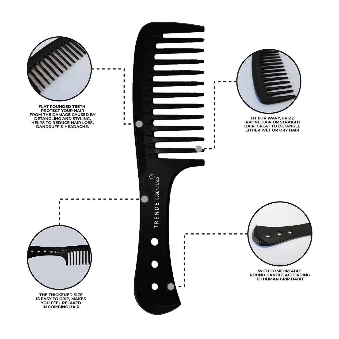 - Trende Essentials Wide Tooth Comb | Detangler | Heat Resistant -