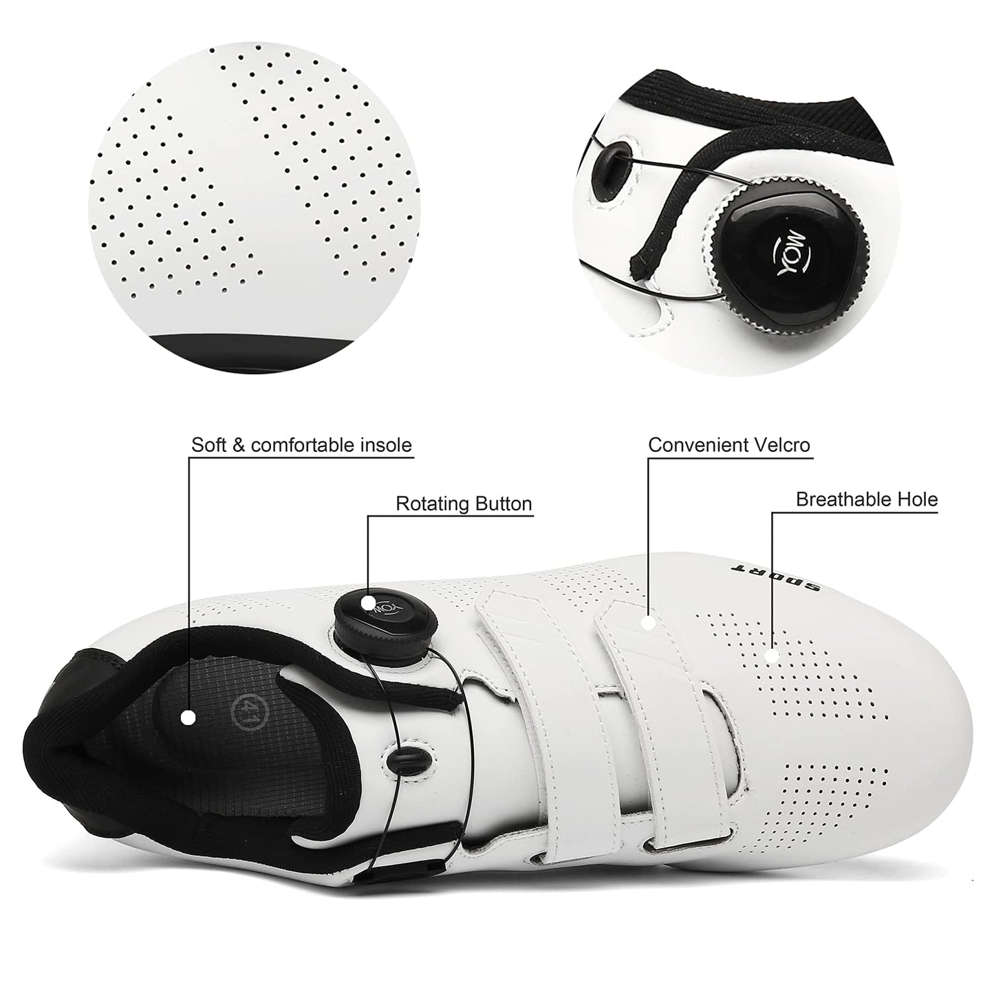 Cycling Shoes for Men Women Road Riding Shoe Compatible SPD Outdoor Indoor Cycling Shoes with Look Delta 218White47
