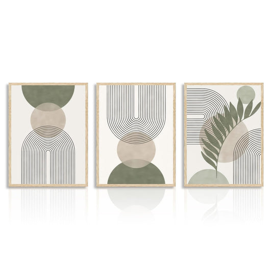 Dazzlewall Boho Abstract Wall Decor Poster Sage Green and Beige, Minimalist Geometric Wall Poster for Bedroom Living Room 12x16 in Unframed Set of 3