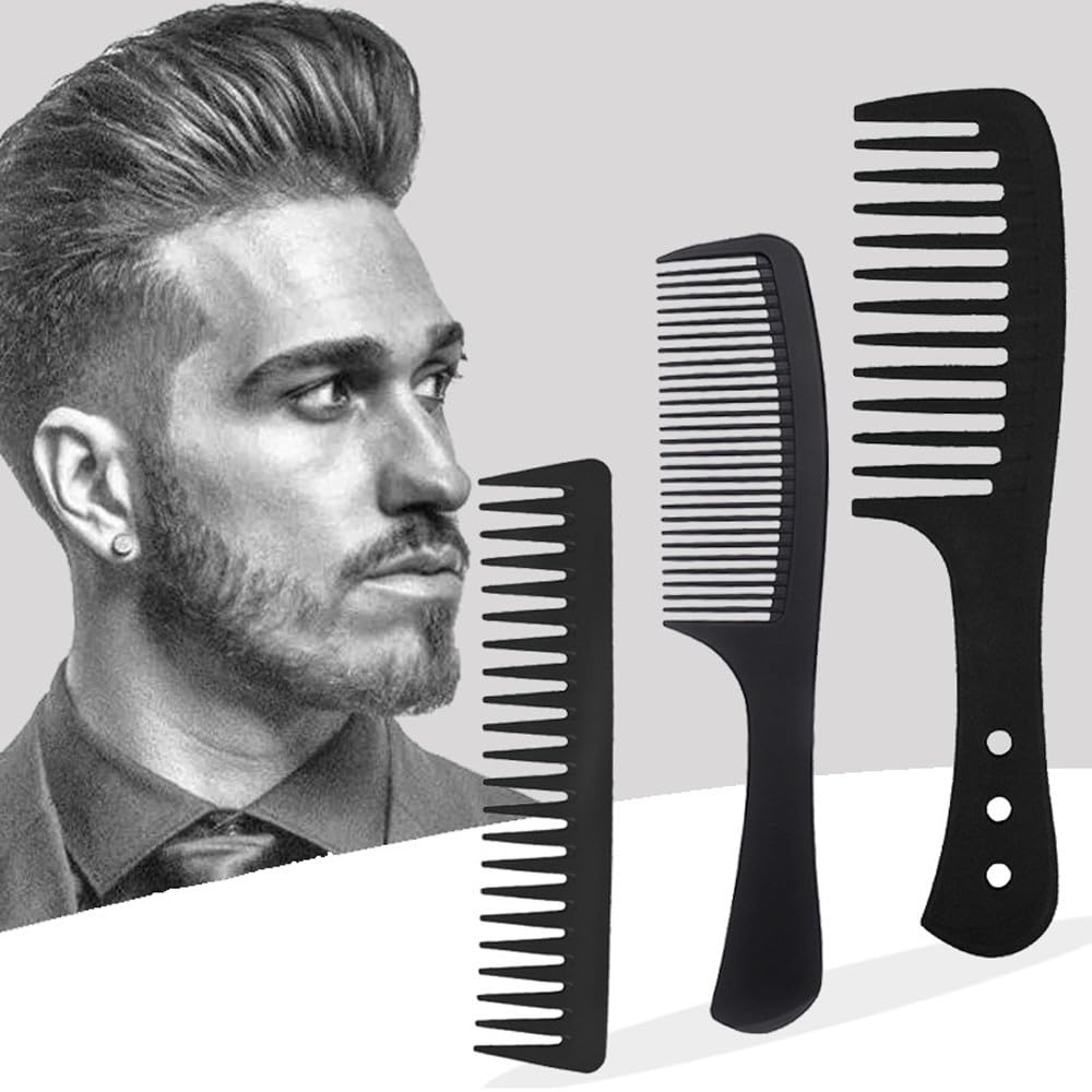 DAZISEN 3 Pieces Combs Set - Black Wide Toothed Comb Hairdressing Combs Heat Resistant Anti-static Detangling Hair Comb Cutting Combs