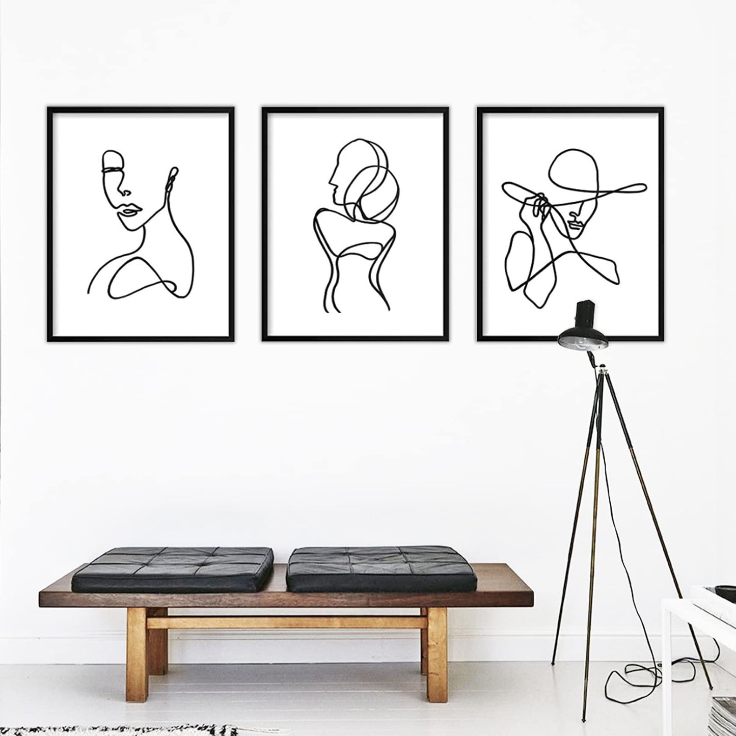 3 Pcs Poster Minimalist Line Art Prints Abstract Line Wall Artwork Art Poster Waterproof Black White Face Drawing Paintings Picture Hanging Kit for Bedroom Living Room, 8 x 10 Inch