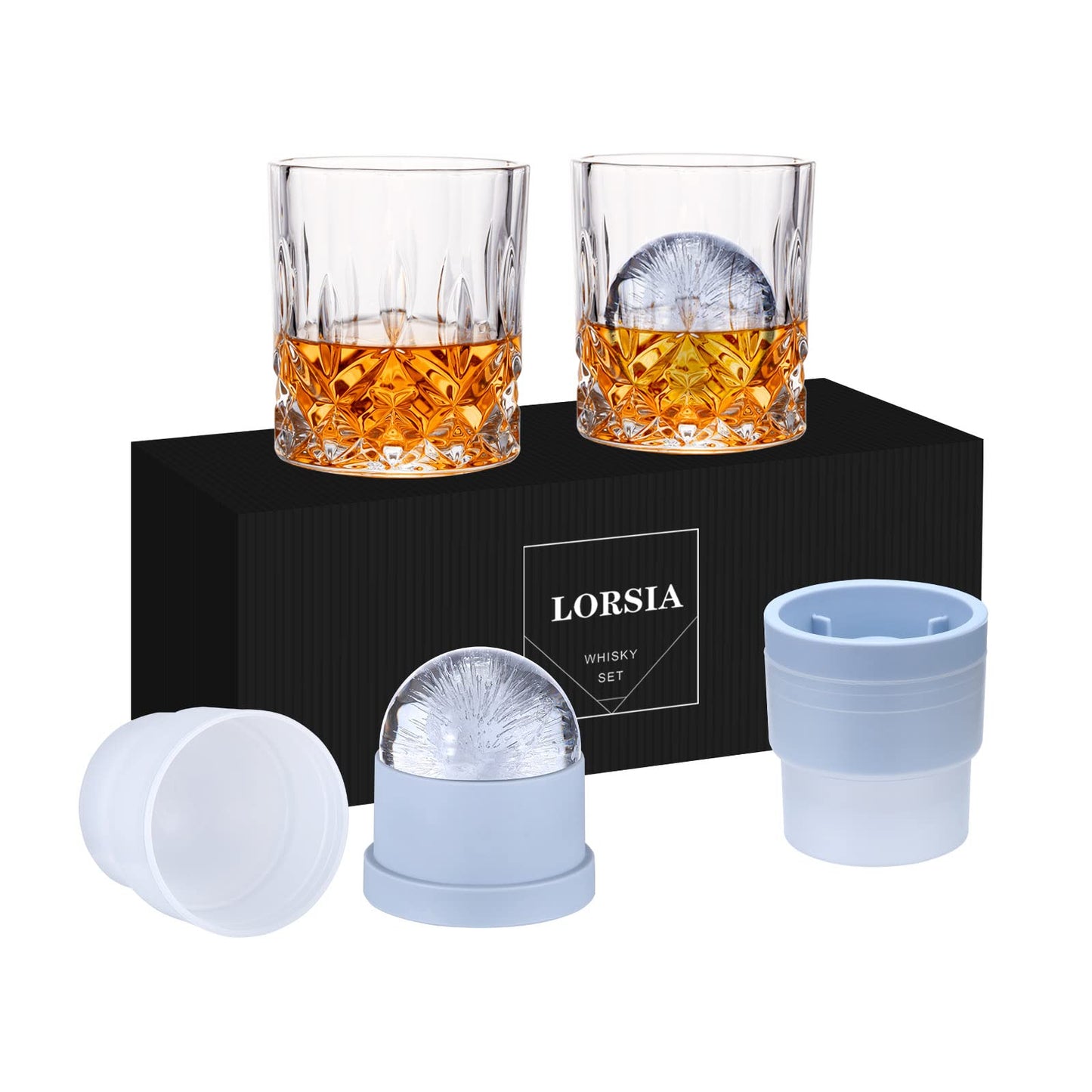 - Whisky glass, Set of 4 (2 Crystal Tumbler Glasses, 2 Large Ice Ball Moulds) in Gift Box