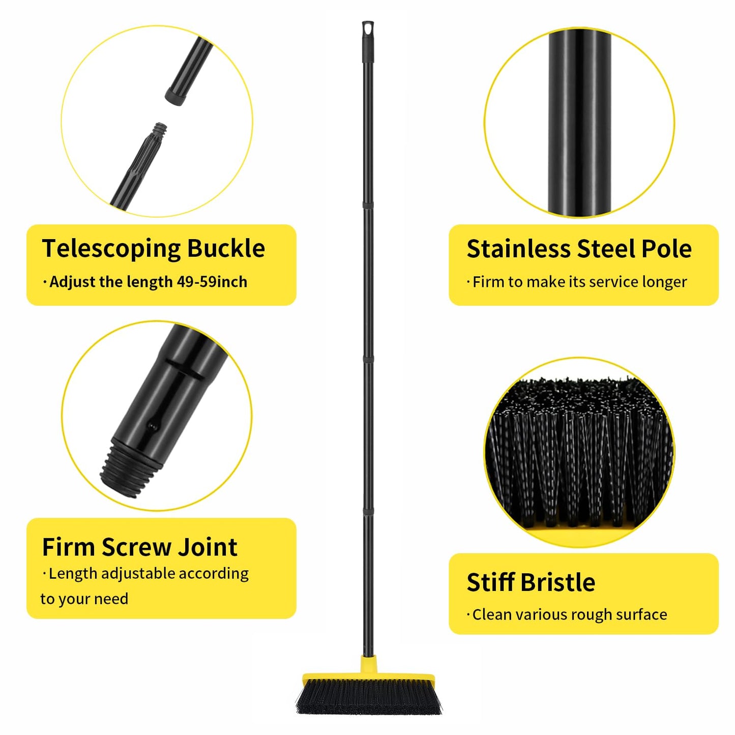- Yard Brush Heavy Duty Outdoor Concrete Broom Telescopic Long Handle with Stiff Bristles for Cleaning Scrubbing Deck Driveway Yard Patio Wood Stone Tile Garden Warehouse Leaves Lawn