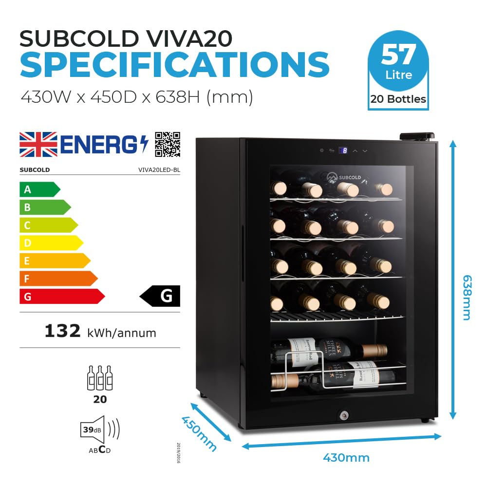 - Subcold Viva20 LED | Table-Top Wine Fridge Black | 3-18°C | 20 Bottle Capacity -
