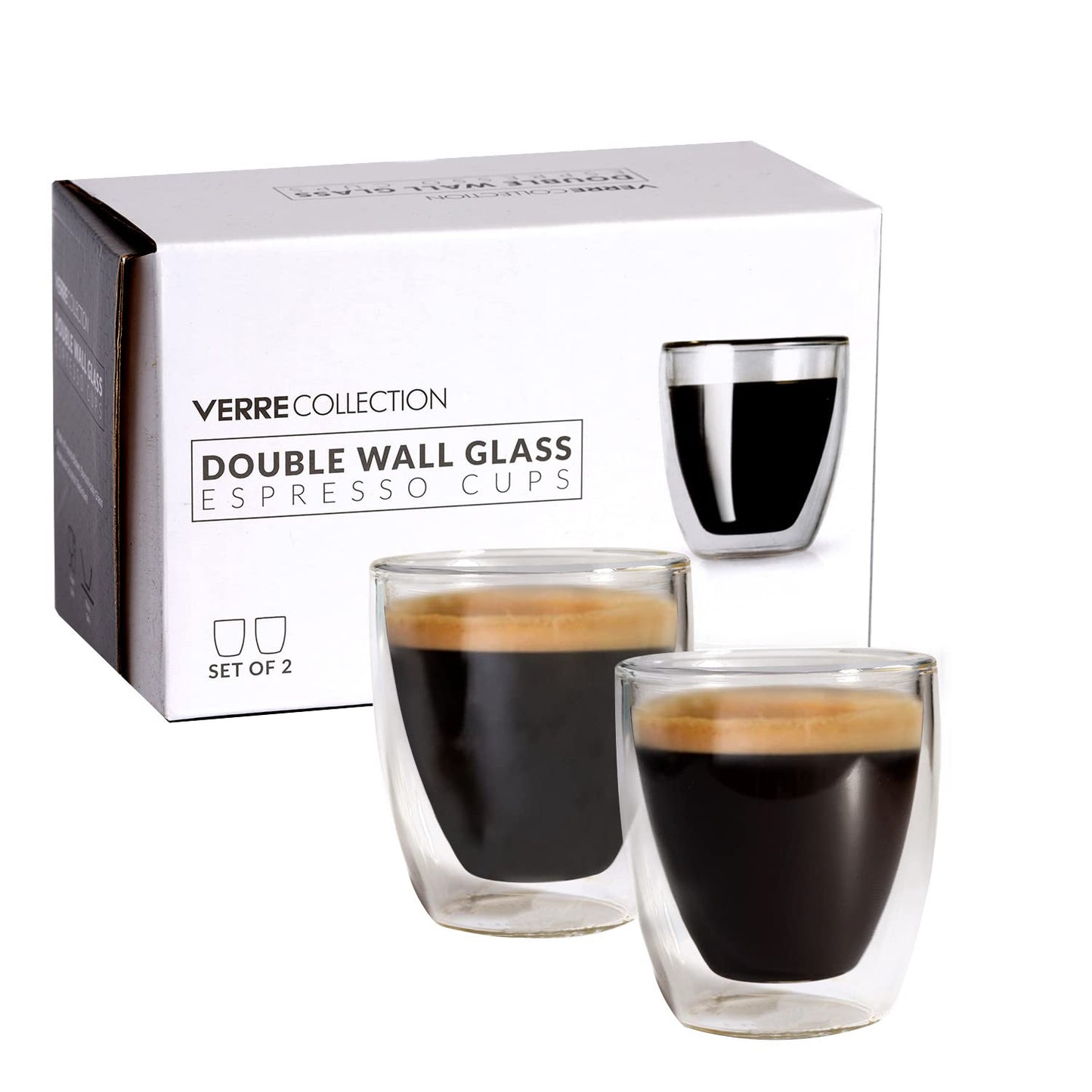 - Verre Collection Double Wall Glass Espresso Latte Cappuccino Mug, Coffee Cup | Set of 2 (2, 2.7 oz) (80 ml) -