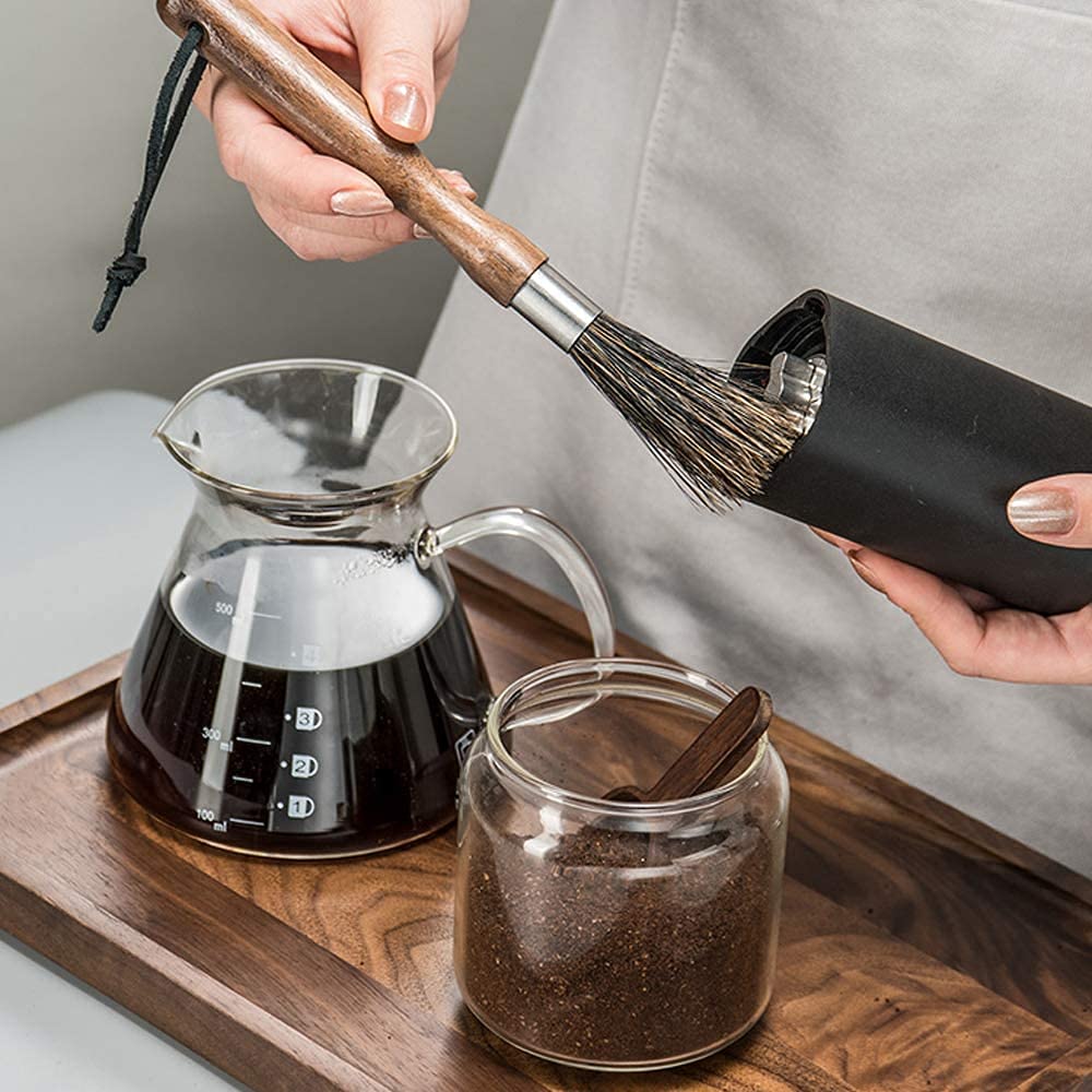 Coffee Grinder Cleaning Brush,Espresso Machine Cleaning Brush Natural Boar Bristles Walnut Handle with Lanyard, Coffee Tool for Barista Home Kitchen
