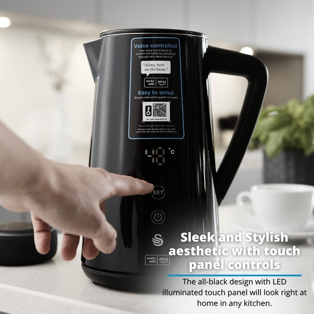 - Swan Alexa Smart Kettle | LED Touch Display | Keep Warm Function | Stainless Steel | Insulated | 1.5L | 1800W | Black -