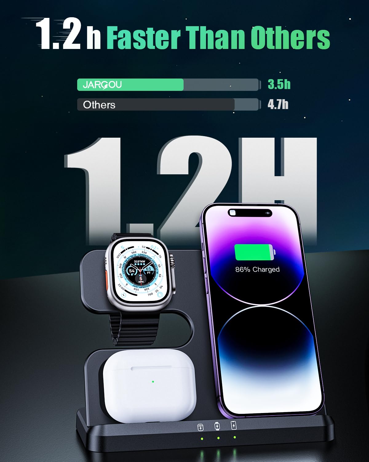 - JARGOU Wireless Charger for iPhone/Apple Watch/AirPods | 3 in 1 Wireless Charging Station -