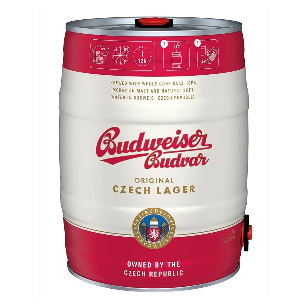 Budweiser Budvar Premium Czech Lager Single 5ltr Mini Keg - 5.0% ABV - Beer Gifts for Men and Women, Bar Accessories for Home Pub, Beers and Lagers Offers, Craft Beer, German Beer