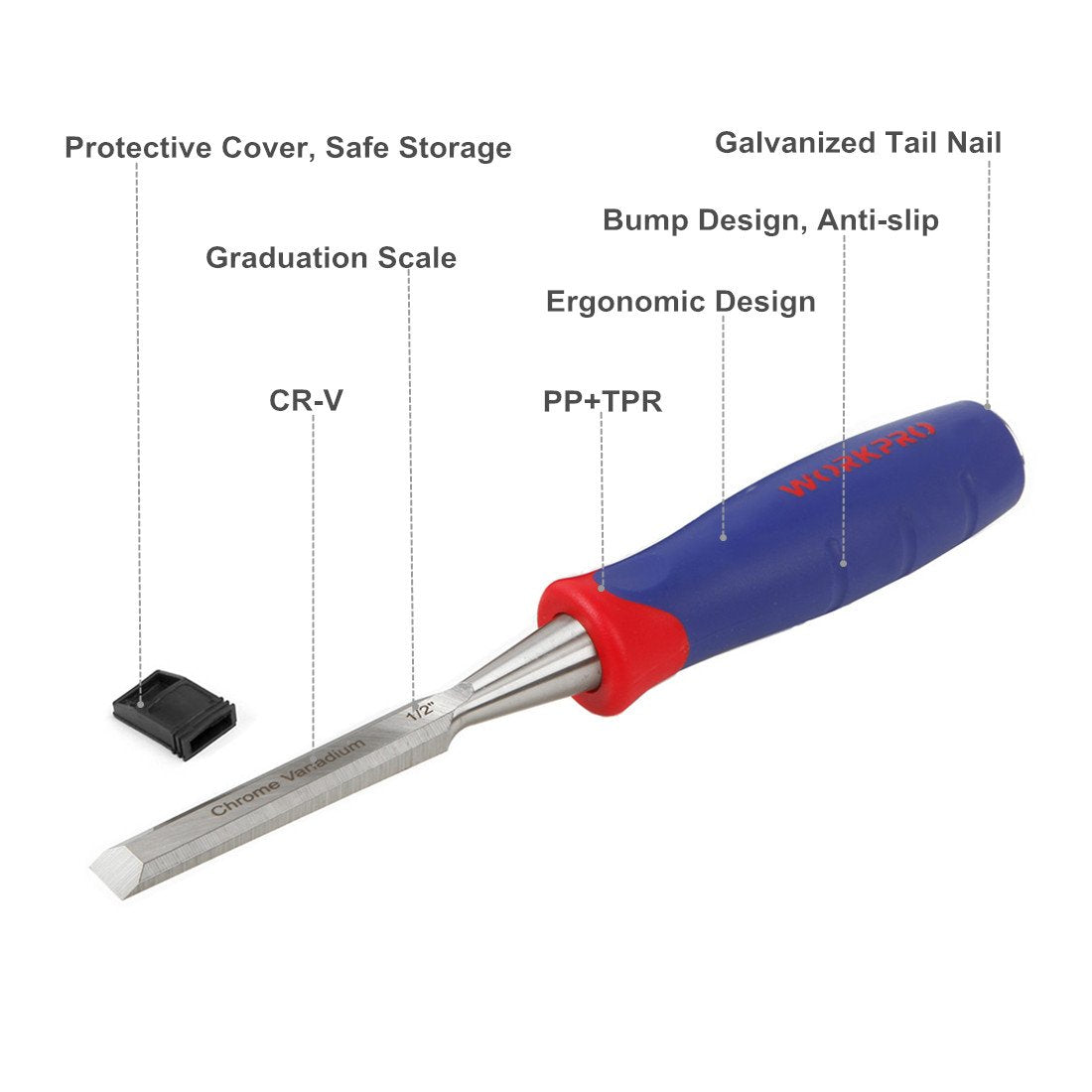 - WORKPRO Wood Chisel Set, 3 Pieces Wood Carving Chisels 12 mm, 19 mm, 25 mm, Cr-V Bevel Edge Chisels with Steel Hammer End and Non Slip Handle