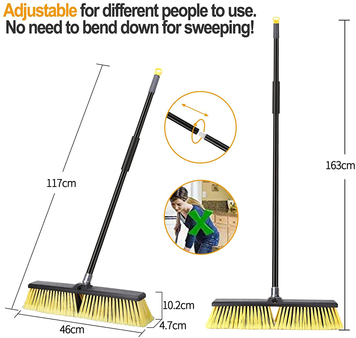 - Garden Broom Outdoor Heavy Duty | Telescopic Long Handle with Stiff Bristles | Concrete Brooms Floor Brush -