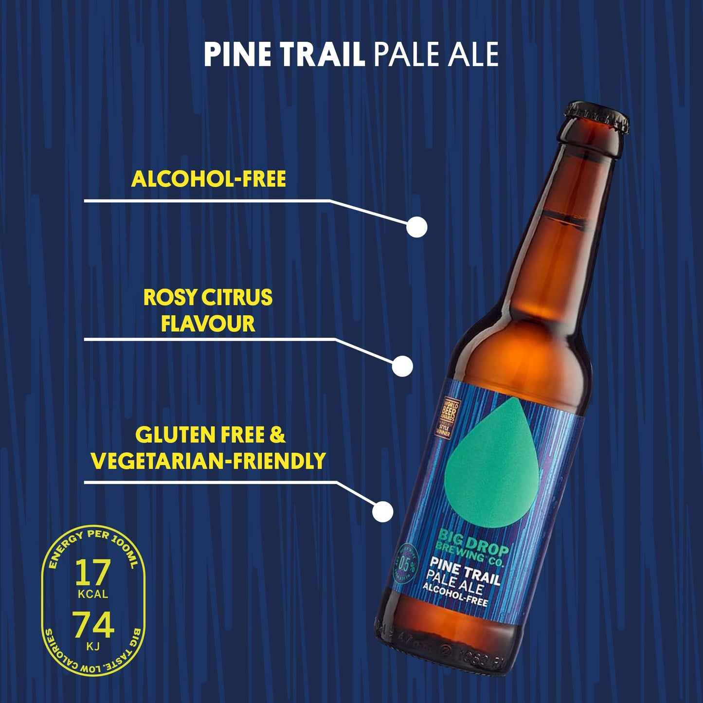 Big Drop Pine Trail Pale Ale - Naturally Brewed Alcohol Free Pale Ale with a Citrusy Bite - Vegetarian & Gluten Free (12 x 330ml Bottles)