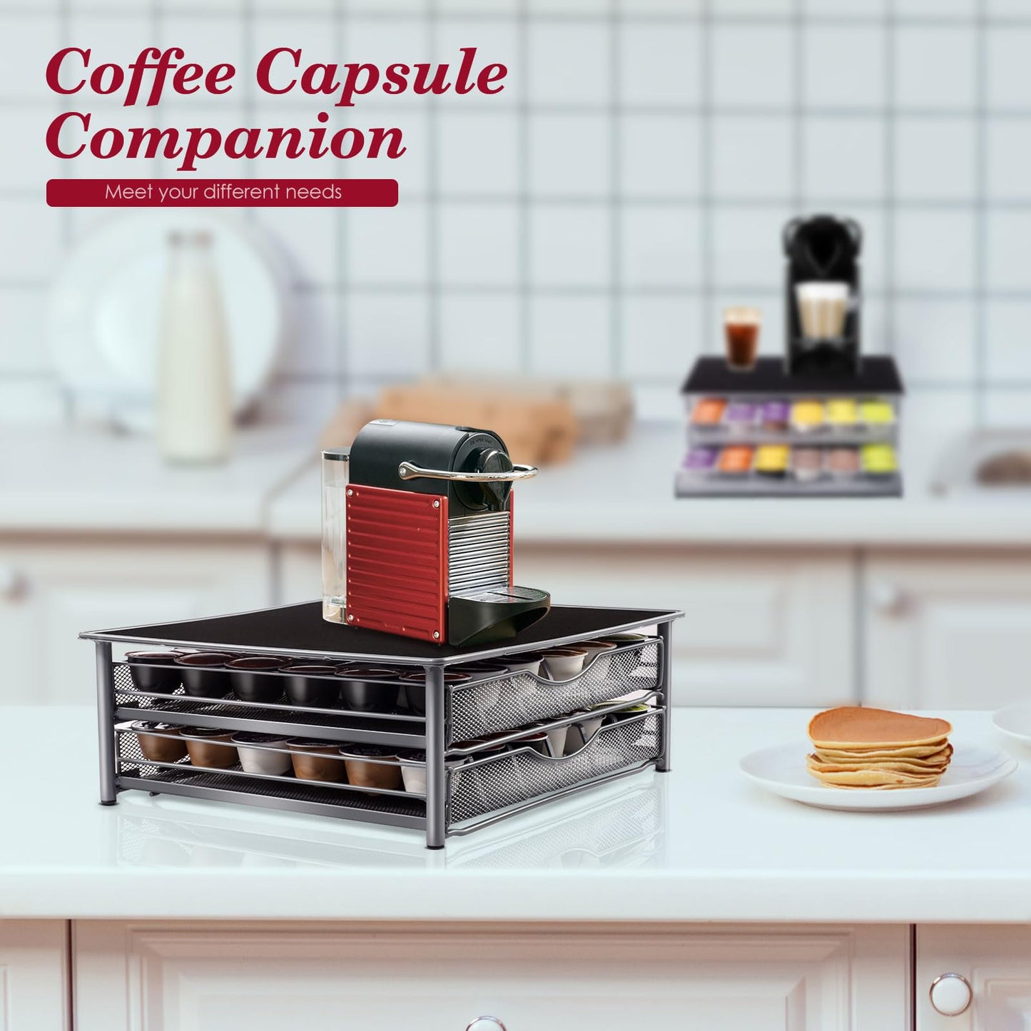 - Myiosus Dolce Gusto Pod Holder - 2 Tier Coffee Capsule Storage Drawer for 72 Pods -