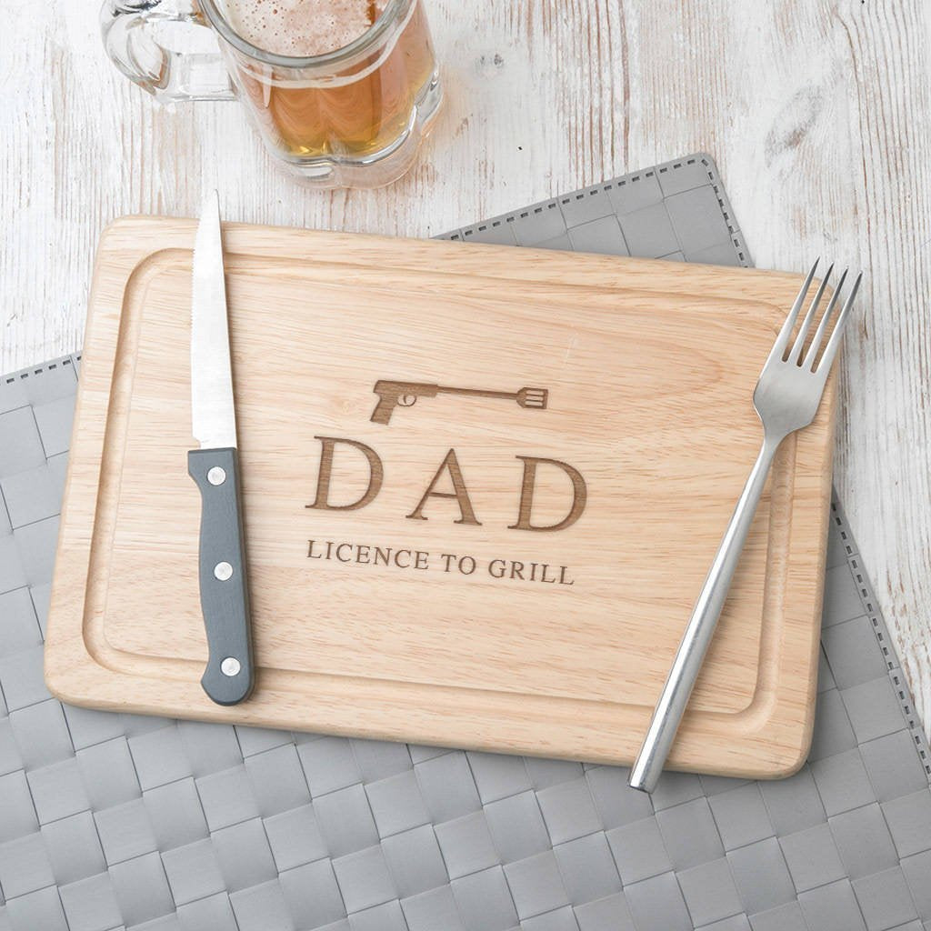 - Personalised Birthday Gifts for Men - "Licence to Grill" Wood Cutting Board -